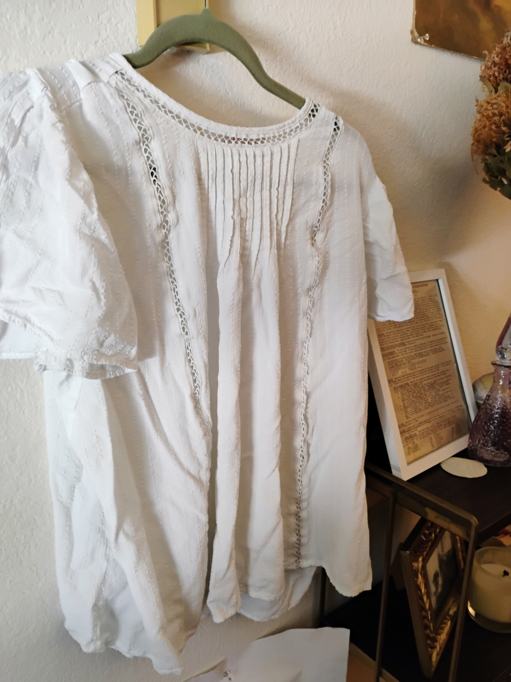 Knox Rose Pintuck Crochet Lace Blouse White Rayon Flutter Sleeve Size XL